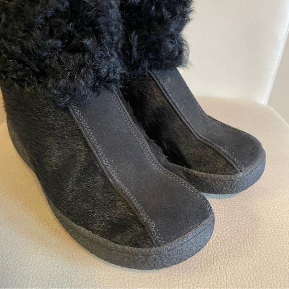 Oscar Sport Leather Fur Winter Snow Boots Italian Black Size 37 / 6 - Picture 5 of 11